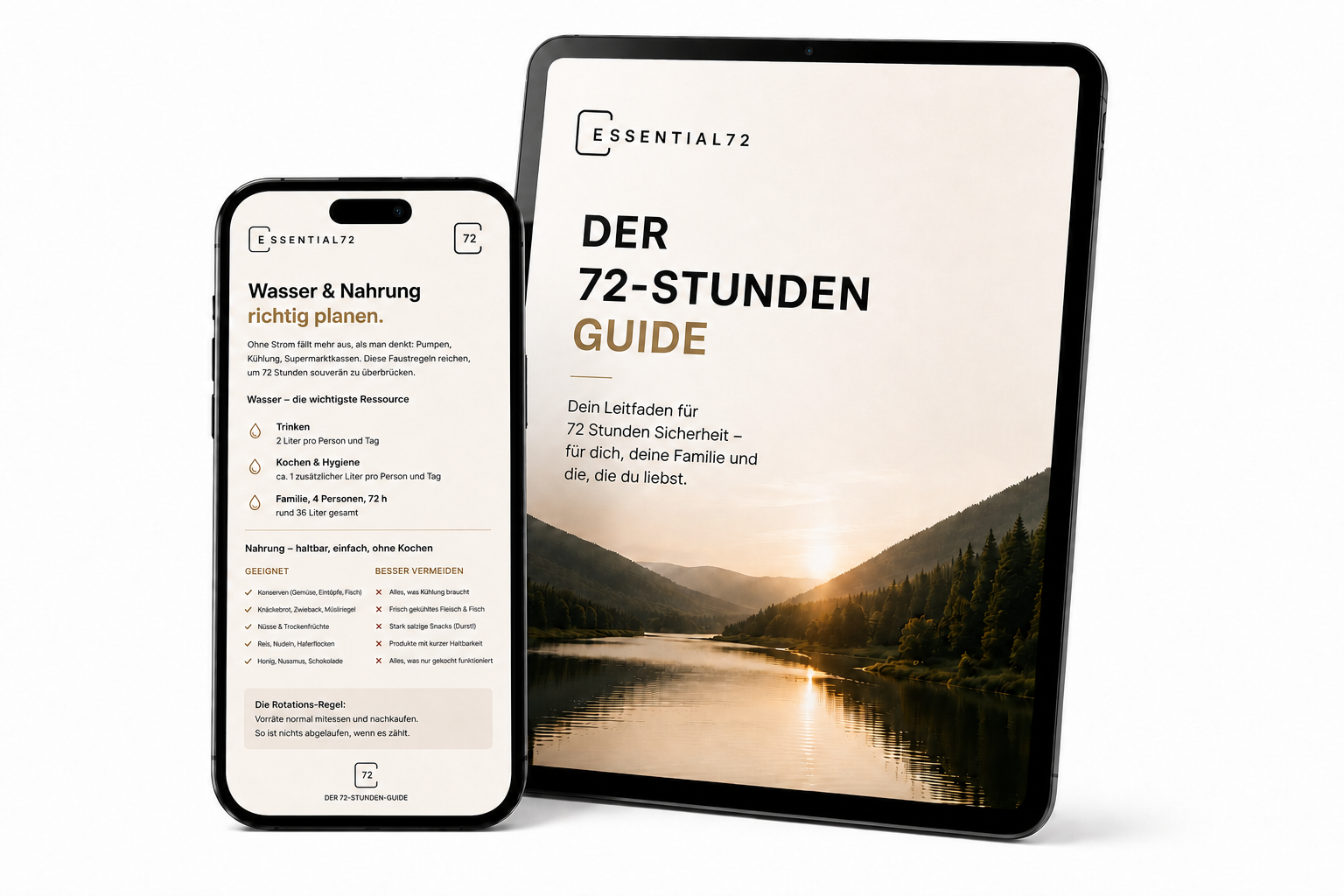 Essential72 72-Stunden-Guide auf Tablet und Smartphone